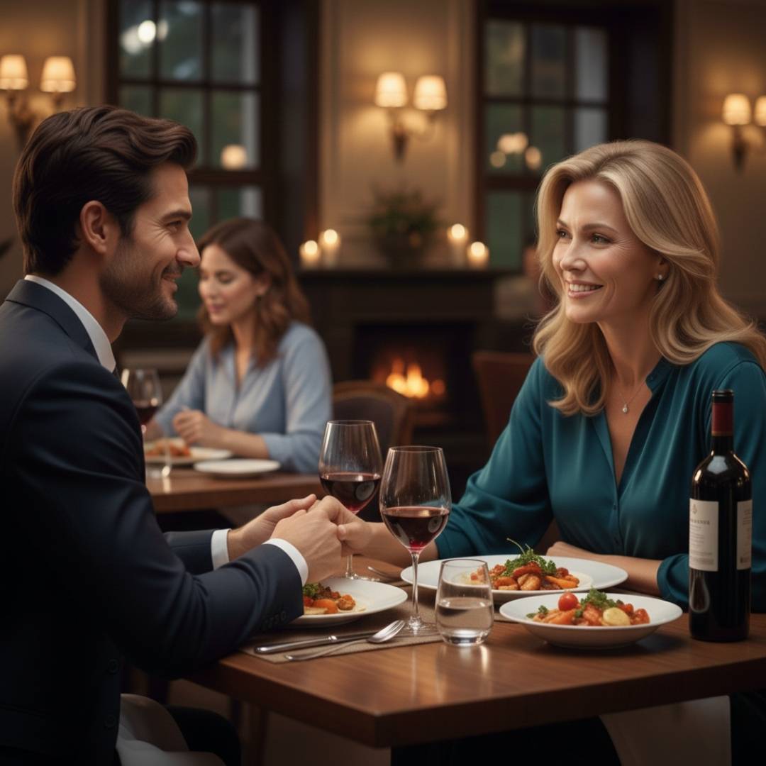 Simona R. a cena con il marito, felice e rilassata